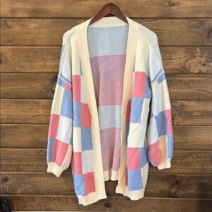 Colorful Patchwork Open-Front Cardigan
